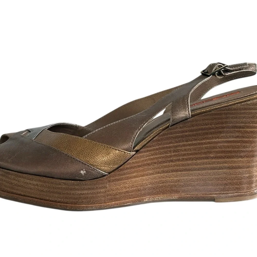 Via Spiga Brown‎ Wedge Sandals with Peep-Toe Design Sz 10